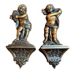 Coppercraft Guild Cherub Wall Art Set Dart Bronze Plastic VTG Baroque Hollywood